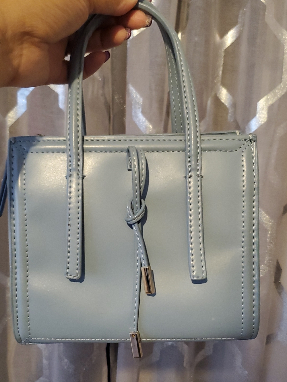 Zara Baby Blue Mini Tote with Knotted Strap